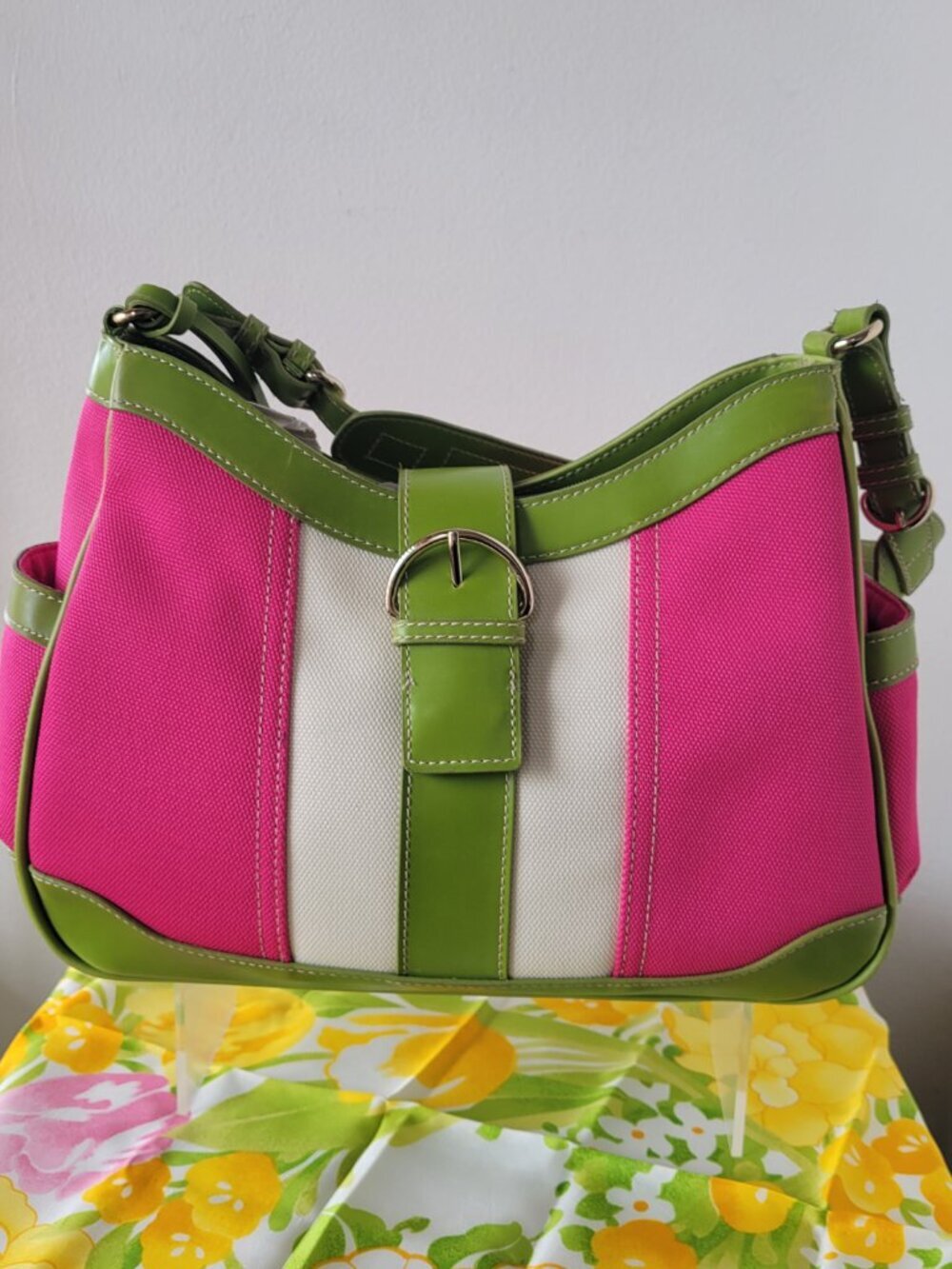 NWOT Vintage Y2K Liz Claiborne Colorblock Canvas Shoulder Bag - Picture 10 of 16